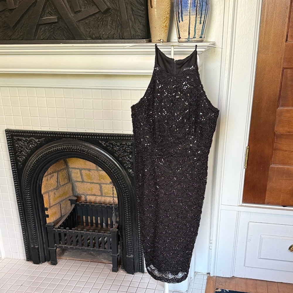 MARINA Black Sequin Midi Dress- worn‎ twice